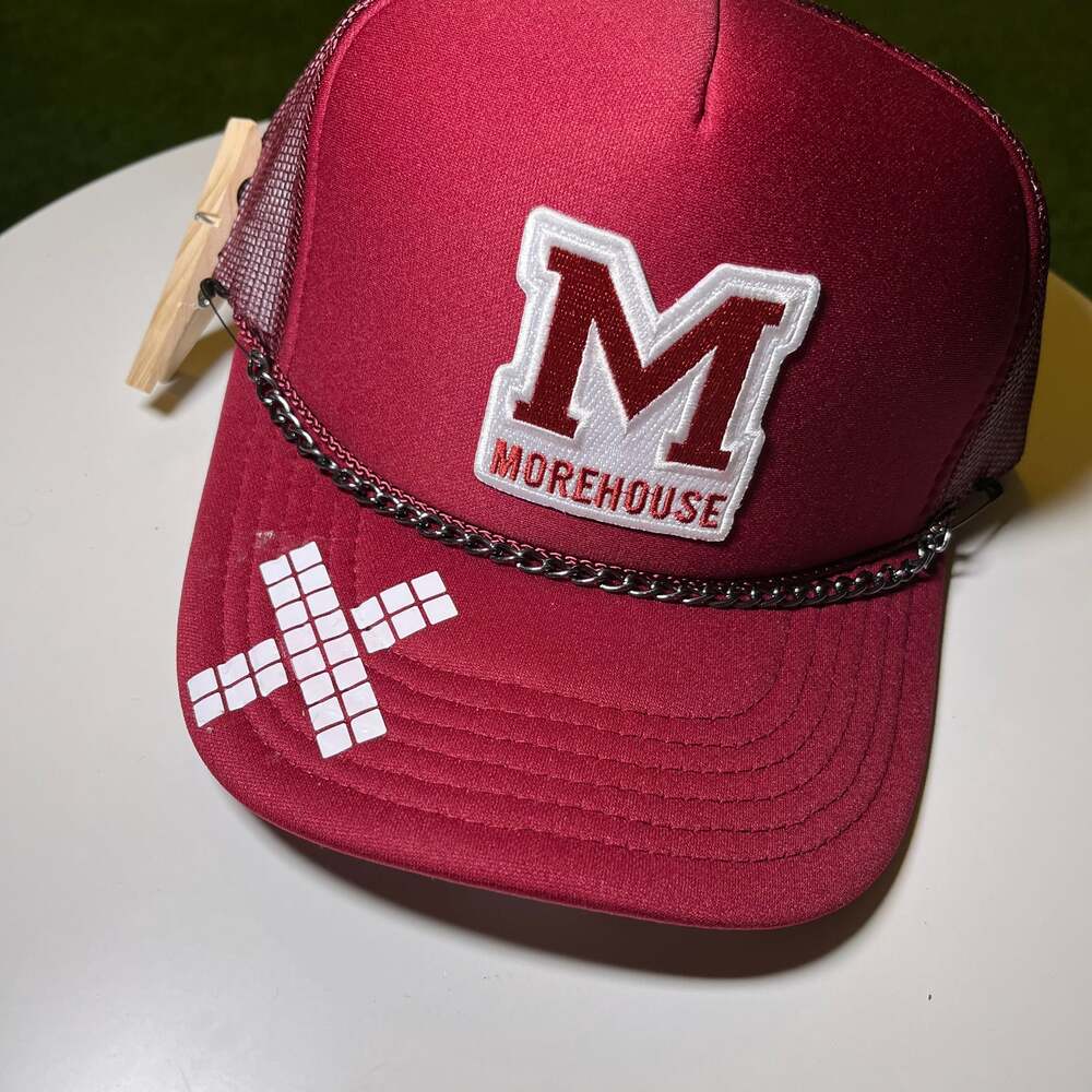 Morehouse College Maroon Foam Trucker Snapback Hat with Chain Detail